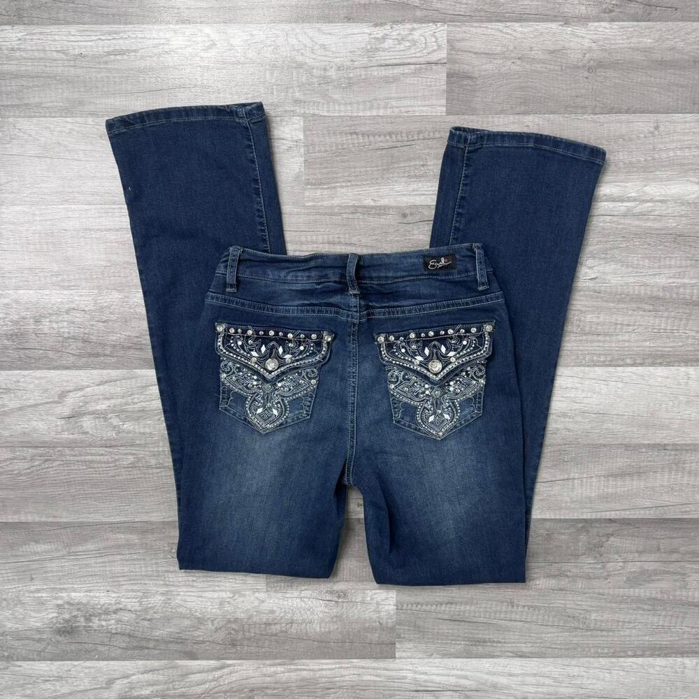 Cyber Y2K Bling Pocket Pocket Slim Bootcut Jeans Mid Rise Size 6